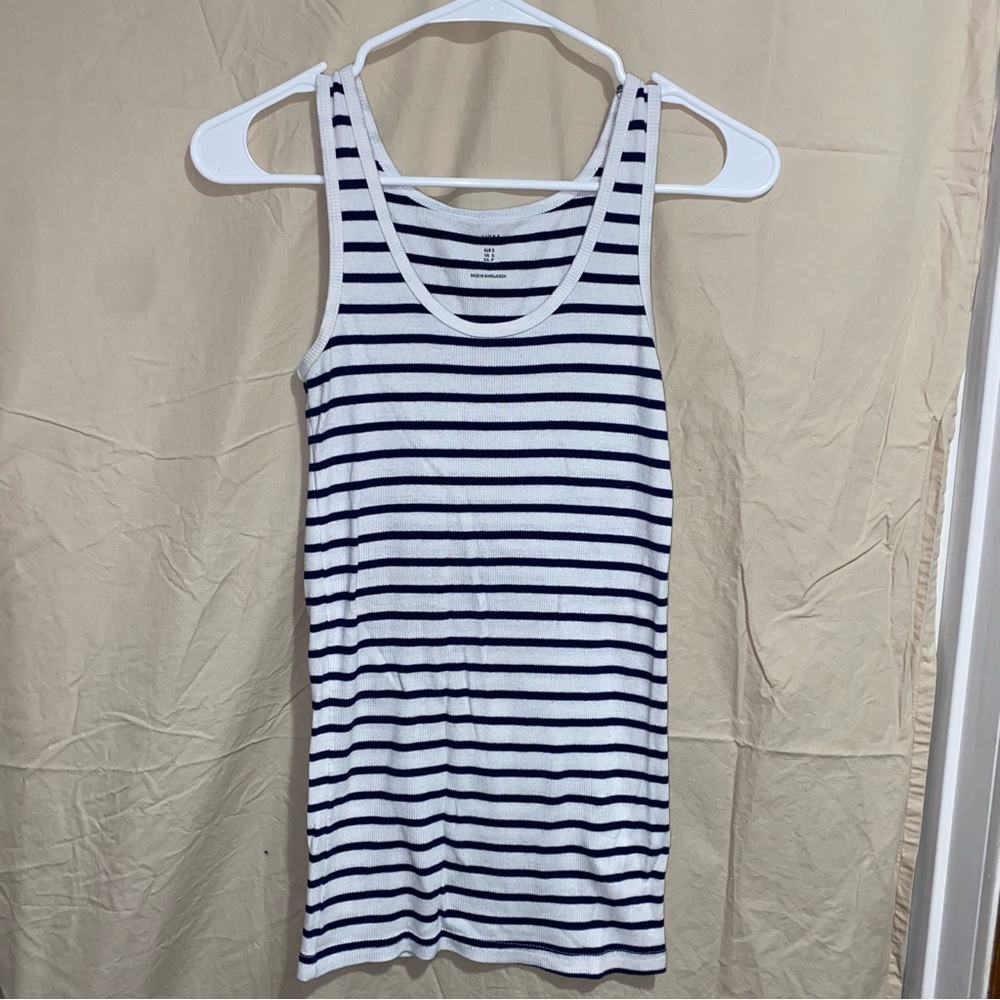 2/$10 BASICS TOPS BUNDLE AVAILABLE Black and White Striped H&M Tank Top